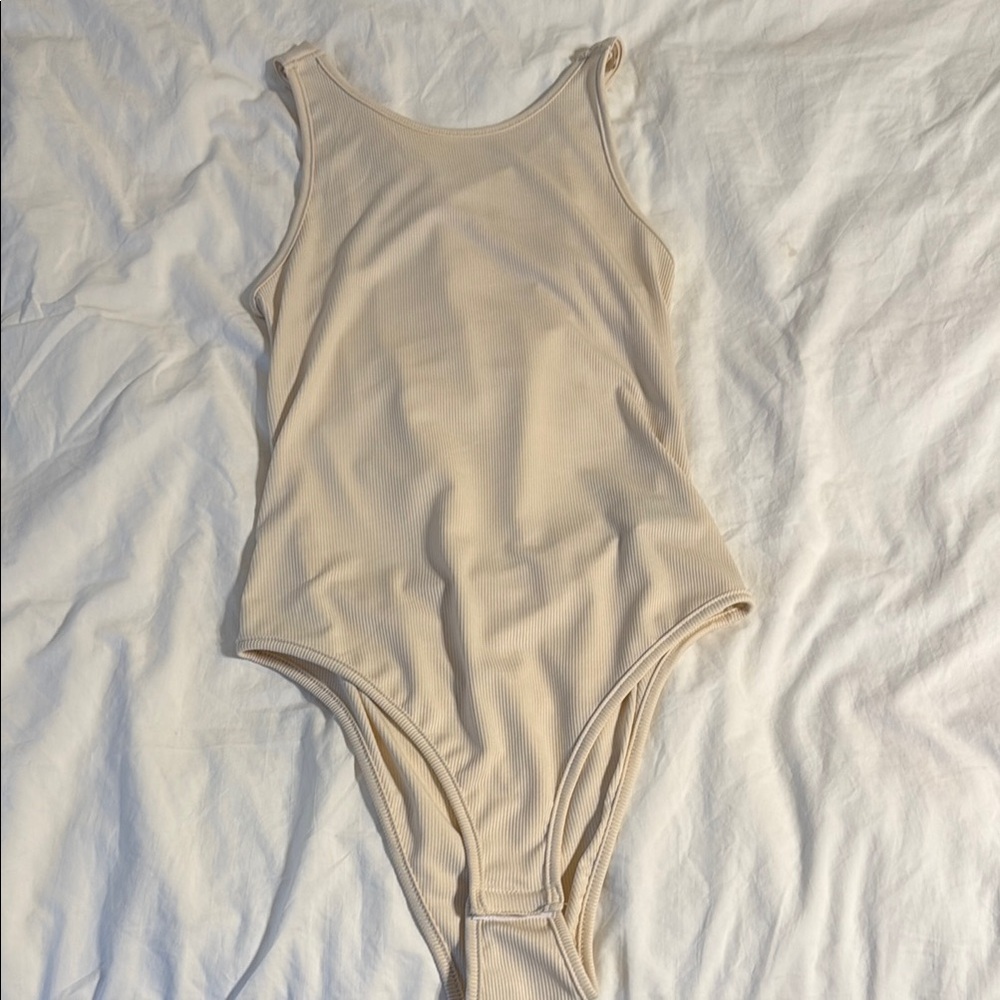SHEIN Cream Ribbed Bodysuit